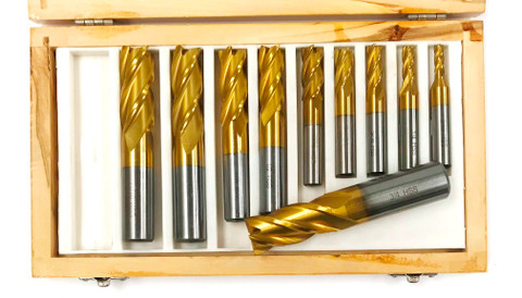 HHIP 10 PIECE 4 FLUTE TiN COATED END MILL SET (5800-0010)