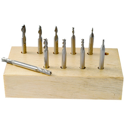 HHIP 10 PIECE 2 & 4 FLUTE MINI HIGH SPEED STEEL DOUBLE END MILL SET (8000-0025)