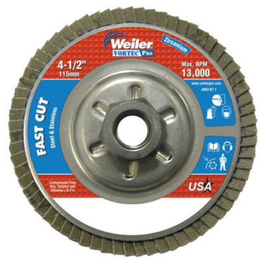Opens dialog WEILER 31317 VortecPro Abrasive Flap Disc 4.5" 120 Grit 5/8 Arbor 13000RPM (10pk)