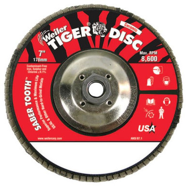 Opens dialog WEILER 50113 SaberTooth Ceramic Flap Disc, 7, 40 Grit, 5/8 Arbor, 12000RPM (10pk)
