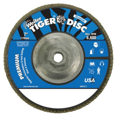Opens dialog WEILER 50544 TigerDisc Angled Style Flap Disc 7" 60 Grit 5/8 Arbor Aluminum Back