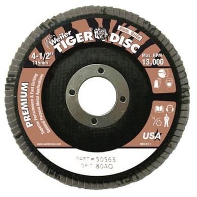 Opens dialog WEILER 50565 TigerDisc Angled Style Flap Disc 4-1/2" 80G 7/8 Arb. Phenolic Back (10pk)