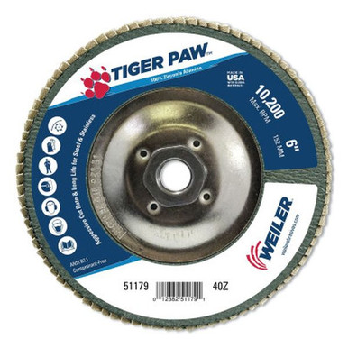 Opens dialog WEILER 51179 TigerPaw TY29 Coated Abrasive Flap Disc 6" 40 Grit 5/8"-11 Hub Arb.