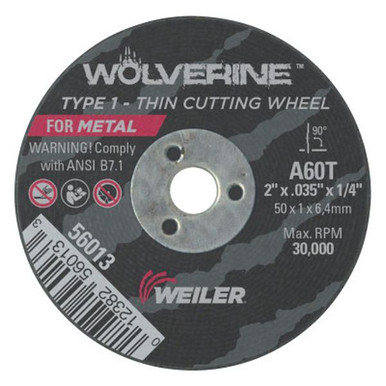 Opens dialog WEILER 56013 Wolverine Thin Cutting Wheels 2" Dia .035" Thick 60 Grit Aluminum Oxide (100pk)
