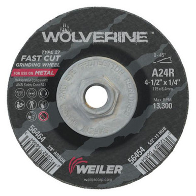Opens dialog WEILER 56454 Wolverine Grinding Wheels 4 1/2" Dia 1/4" Thick 5/8" - 11 24 Grit R