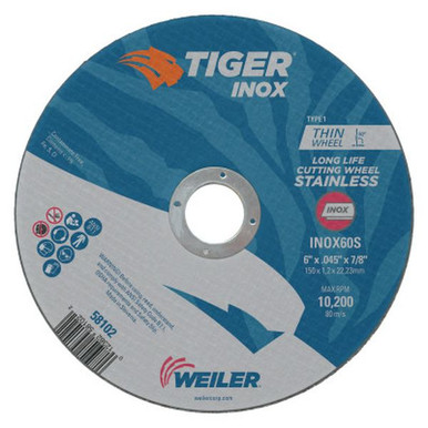 Opens dialog WEILER 58102 Tiger-ox Thin Cutting Wheels, 6" Dia, .045" Thick, 7/8" Arbor (25pk)
