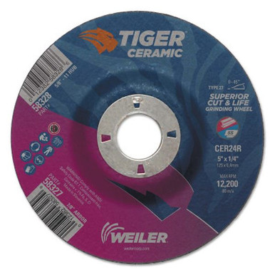 Opens dialog WEILER 58327 Tiger Ceramic Grinding Wheels 5" Dia. 1/4" Thick 7/8" Arbor 24 Grit