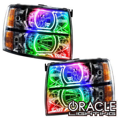 Oracle Lighting 2007-2013 Chevrolet Silverado Pre-Assembled LED Square Style Halo Headlights - (Black Housing) (8189-330, 8189-333, 8189-334, 8189-335, 8189-504)