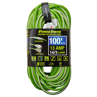 PowerSmith 100 ft 14/3 AWG Rubber Jacket Locking Extension Cord with Slide Lock (PEC143RL-100)