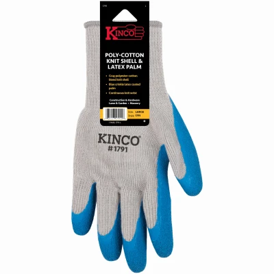 Durable Men's Gray Polyester Work Gloves With Latex Grip