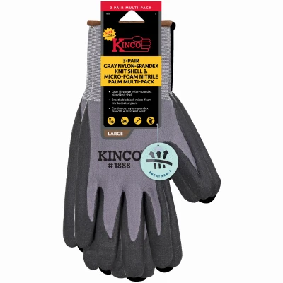 Men's Large Gray Nylon Work Gloves - 3 Pack