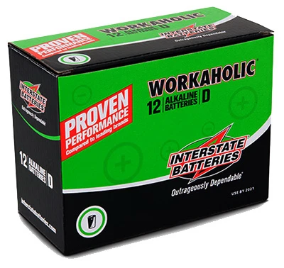 Workaholic Alkaline Battery, D, 12-pk.