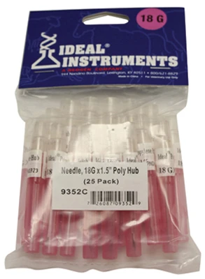 18-gauge 1.5" Poly Hub Disposable Livestock Injection Needles - 25 Pack