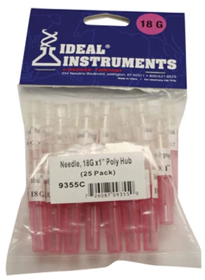 18-gauge 1" Poly Hub Disposable Livestock Needles - 25 Pack