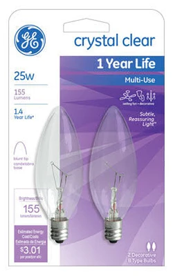 Clear 25w Candelabra Light Bulbs, 2-pack