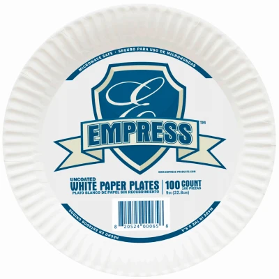 Uncoated White Paper Plates, 9-inch, 100 Count For Parties And Events