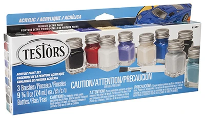 9-color Model Car Acrylic Paint Set With Brushes – 1/4 Oz Bottles