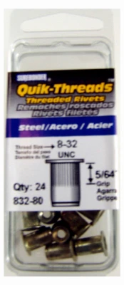 8-32 Steel Threaded Insert With .080 Grip For Model #8510