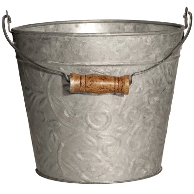 8" Galvanized Metal Planter With Handle For Indoor & Outdoor Plants