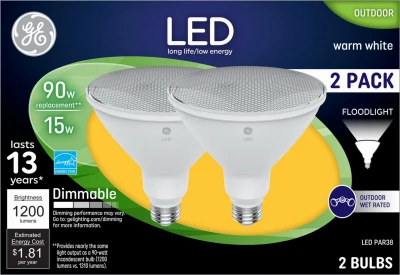 Led Outdoor Floodlights, Par38, Medium Base, 15 Watts, 2-pk.