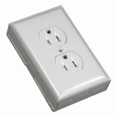 White Metal Outlet Box Kit With Duplex Receptacle And Faceplate