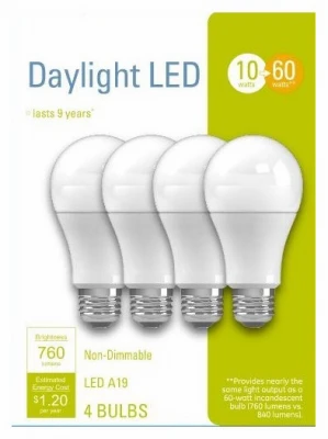 A19 Daylight Led Bulbs 10w 760 Lumens 4-pack