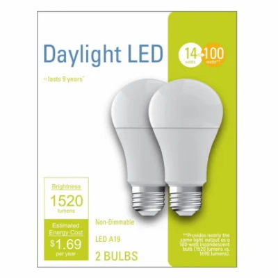 Energy-smart Led Daylight Bulbs, 14w, 1,520 Lumens, A19, 2-pack