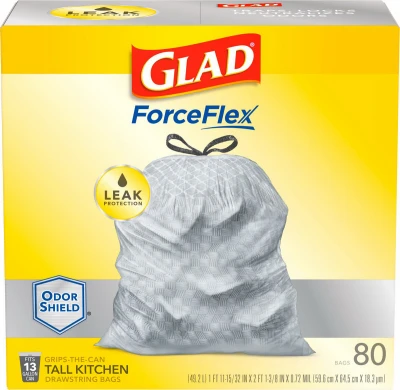Forceflex Tall Kitchen Trash Bags With Drawstring Closure, 13 Gallon, 80 Count