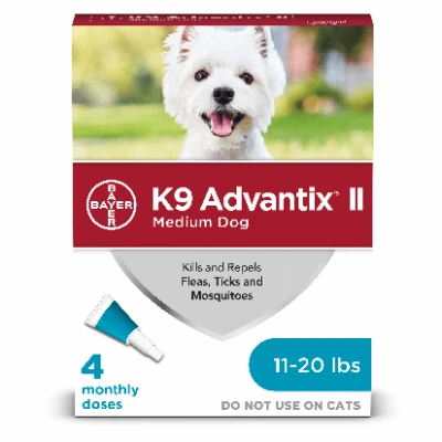 Bayer K9 Advantix Ii Flea & Tick Treatment For Medium Dogs 11-20 Lbs, 4 Doses