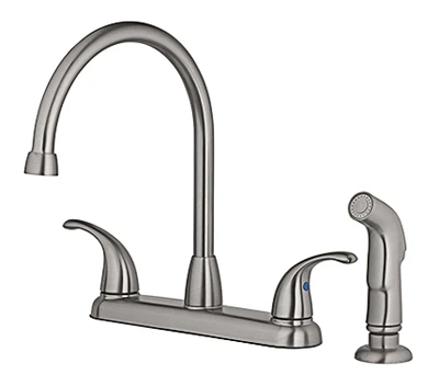 Brushed Nickel High Arc Kitchen Faucet With Side Spray & Dual Lever Controls