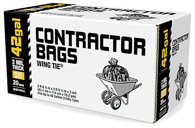 Heavy-duty 42-gallon Contractor Trash Bags With Wing Ties – 20 Count