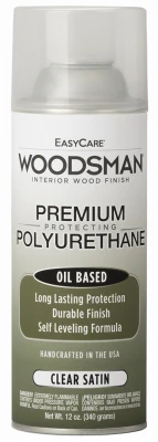 Woodsman Fast Dry Oil Based Varnish Polyurethane Interior Wood Finish Clear Satin 12 Ounce Spray