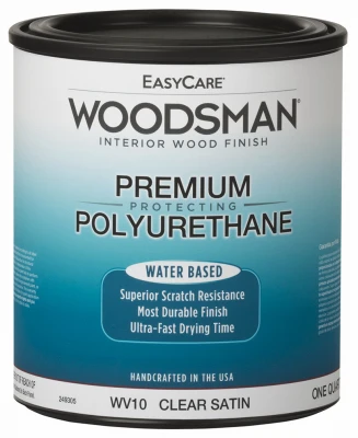 Woodsman Fast Dry Protective Polyurethane Wood Finish, Interior, Water Base, Clear Satin, Quart