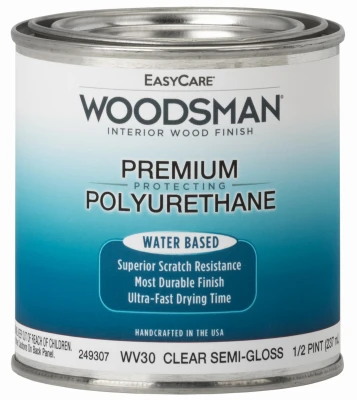 Woodsman Fast Dry Protective Polyurethane Wood Finish, Interior, Water Base, Clear Semi-gloss, 1/2 Pt.