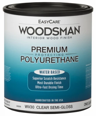 Woodsman Fast Dry Protective Polyurethane Wood Finish, Interior, Water Base, Clear Semi-gloss, Quart