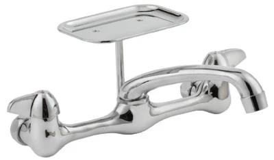 Wall-mount Kitchen Faucet, 2 Handles, Chrome Plated, Adjustable Center Distance