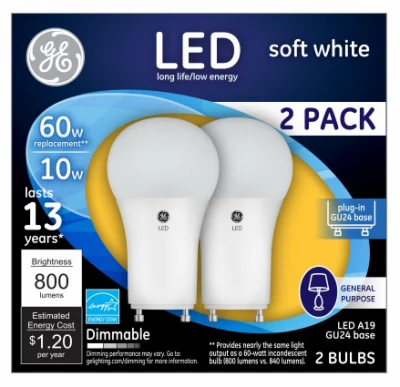 Soft White A19 Led Bulbs 10w Gu24 Base, 2-pack