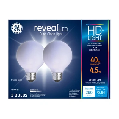 Reveal Led Decorative Globe Bulbs 3w, Medium Base, 2-pack