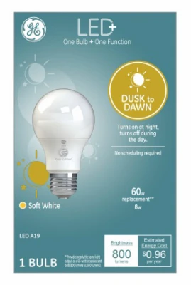 Ge Led+ Dusk-to-dawn Frosted Bulb, 800 Lumens, 8.5w Energy Saver