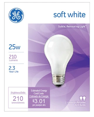 Ge Soft White 25w Light Bulbs, 2-pack