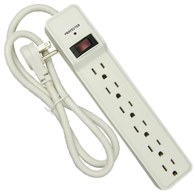 Surge Protector, 6-outlets, White, 1460 Joules, 3' Cord