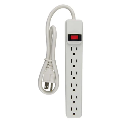 6-outlet White Power Strip With Safety Switch