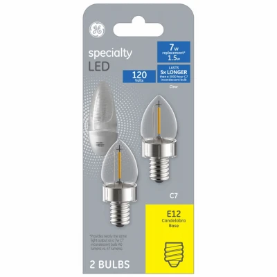 Clear C7 Led Night Bulbs With Candelabra Base - 2 Pack, 1w