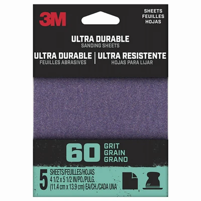 Ultra Durable 60 Grit Sanding Sheets - 5 Pack, 4.5x5.5 In.