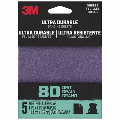 Ultra Durable 80 Grit Sanding Sheets, 5-pack, 4.5x5.5 Inches