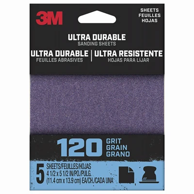 Ultra Durable 120-grit Power Sanding Sheets, 5-pack, 4.5x5.5 Inches