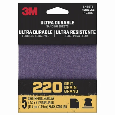 Ultra Durable 220-grit Sanding Sheets, 5-pack, 4.5x5.5 Inches