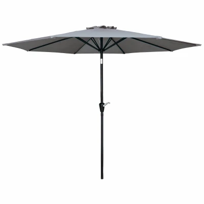 9ft Gray Market Umbrella With Steel Pole, Crank & Tilt Features