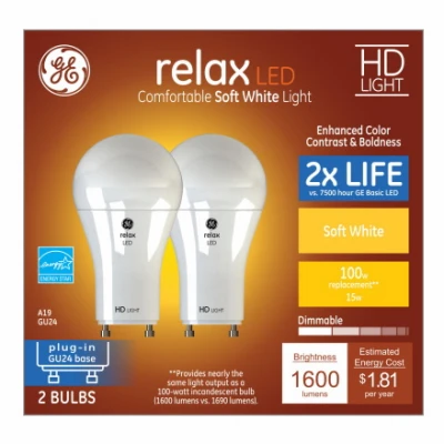 A19 15w Led Soft White Bulbs With Gu24 Base - 2 Pack