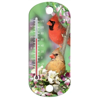 8-inch Blue Jay & Cardinal Tube Thermometer For Indoor & Outdoor Use